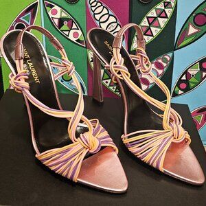 YSL Pink Metallic Strappy Sandal